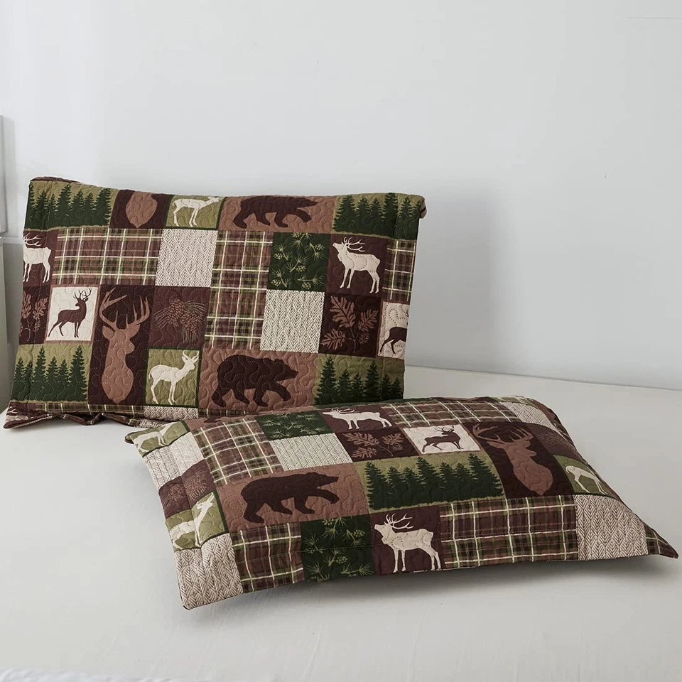 Reversible Lodge Plaid Bedding Moose Bear Quilt Full/Queen Size Rustic Bedspr... - Image 4 of 4
