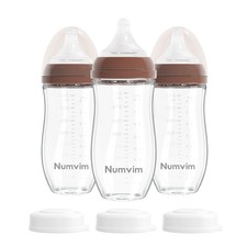 Numvim Natural Glass Baby Bottles 3-Pack Newborn Anti-Colic Extra Slow Flow