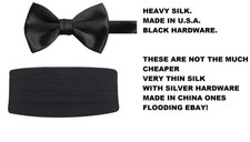 USA Men's Black Heavy Silk Pleated Cummerbund PRE TIED Bow Tie Beautiful Quality