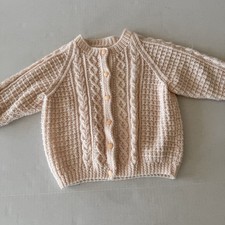 VTG Handmade Cable Knit Toddler Button Cardigan Baby Pink 3t