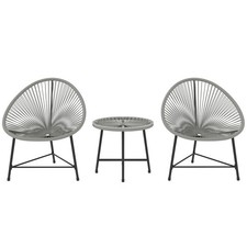 Outsunny Rattan Bistro Set with Acapulco Chairs and Glass Table, Grey