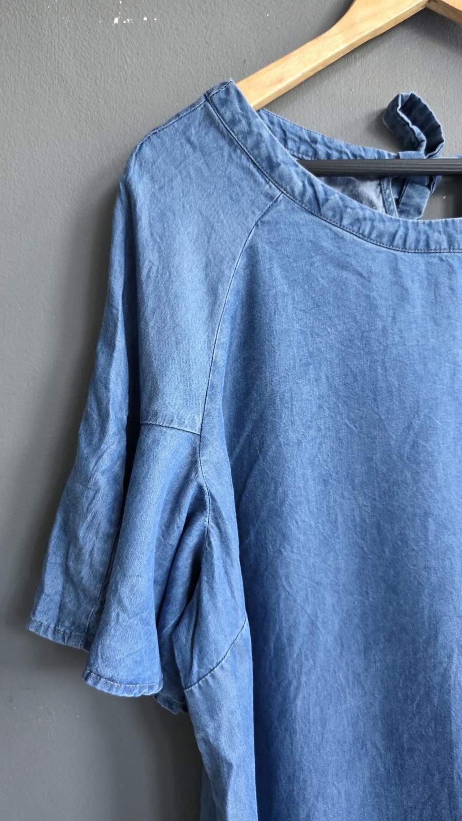 Principles Ben de Lisi Blue Denim Chambray Shift Dress 18 Flutter Sleeve image 2
