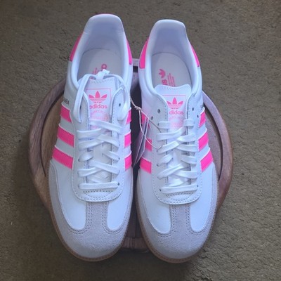 adidas Samba OG J White Pink Leather Lace Up Unisex Kids Sneakers US 6.5 JQ2831