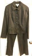 Jones New York Womens Pant Suit Set Gray Metallic Pinstripes Career Preppy Sz 14