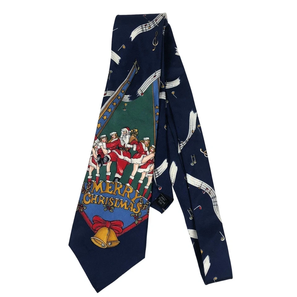 Рождественский Stafford шелковый галстук Санта-Клаус танцы девочек музыка Примечание праздник винтажный США - Изображение 2 из 4