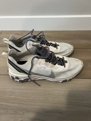 Nike React Element 55 Low Top Gray White Lace Up Athletic Sneakers Men