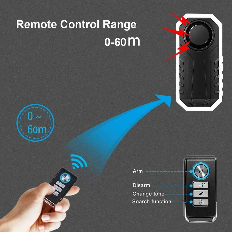 Wireless Anti-Theft Vibration Motorcycle Bike Alarm Remote Waterproof Bicycle US - Image 3 of 4