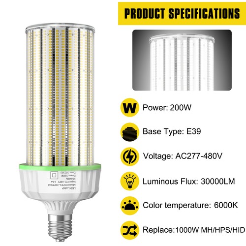 480V 200W LED Corn Light E39 Base 5000K Replace 600W HPS MH Large Area Lighting - Picture 4 of 16