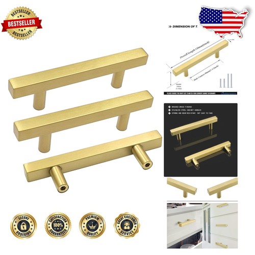 Elegant 15 Pack 3.5in Square Gold Drawer Pulls - Brushed Brass Cabinet Hardware