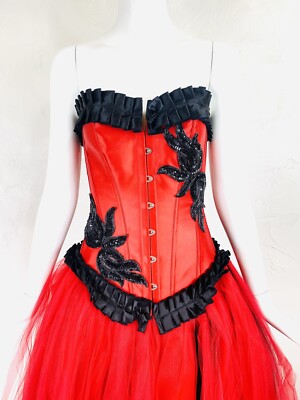 white christmas dresses Red and Black Brocade Gothic Burlesque Overbust Corset Dress 5XL main image 1