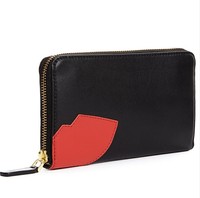 Lulu Guinness Abstract Red Lips Continental Wallet Smooth Black Leather Gift Lulu Guinness Abstract Red Lips Continental Wallet Smooth Black Leather Gift