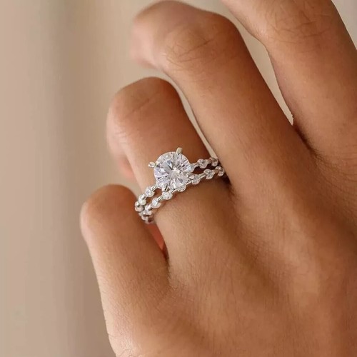 2Ct Round Lab-Created Diamond Bridal Set Wedding Ring 14k White Gold Plated
