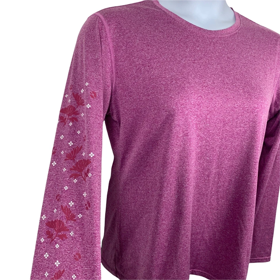 Brooks Size XL Top Long Sleeve Activewear Shirt Heathered Purple Floral Sleeve - Image 4 of 4