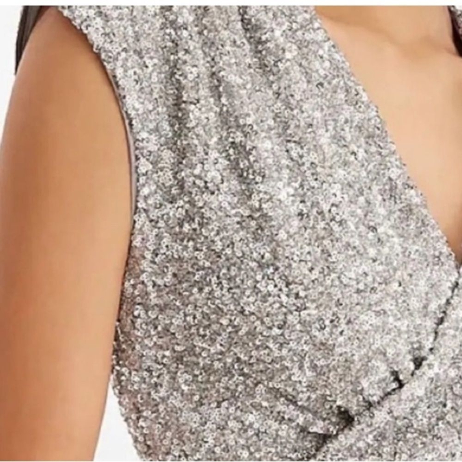 EXPRESS sleeveless silver sequin asymmetrical dre… - image 2