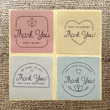 32 THANK YOU Square Multi-Color Gift Stickers 1” 4 Designs  Envelope Seals