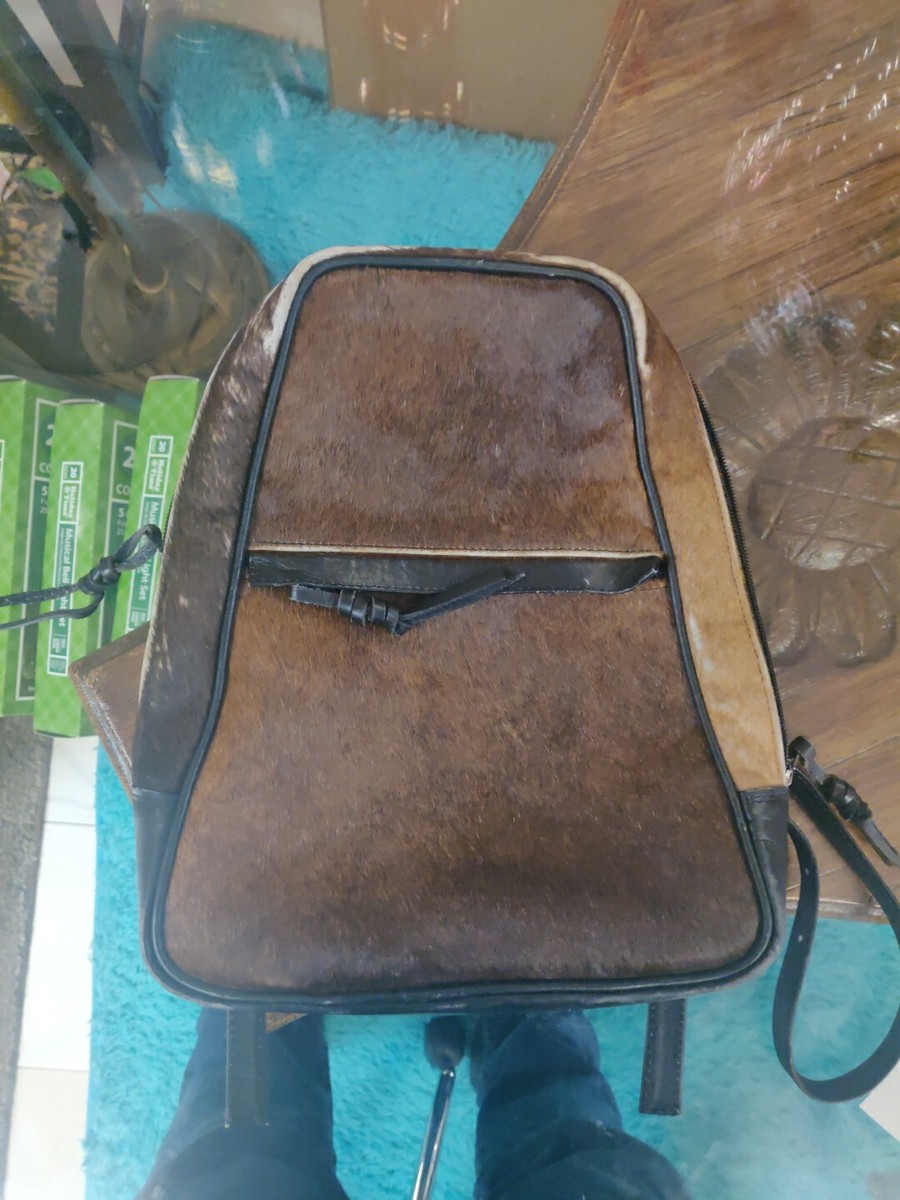 Jackson And Hyde Cow Hide Leather Calf Hair Backpack Brown 