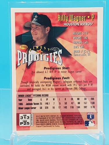 1996 Finest Baseball #S313 Billy Wagner With Protective Film - Picture 2 of 2