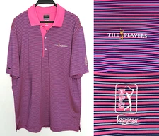 TPC SAWGRASS Golf Course THE PLAYERS Mens Large Golf Polo Shirt Pink Striped