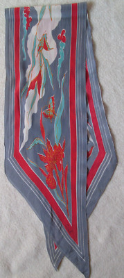 Foulard Carré Soie Vintage Bleu - 50x50 Cm, Occasion, En Mousseline De Soie