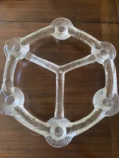 Vtg Ice Glass Six Candle Holder ring  Sweden. Art Glass Holiday Christmas