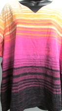 Women's Size 3X Multicolor Striped V-Neck SS Pullover Shirt Top By Breckenridge