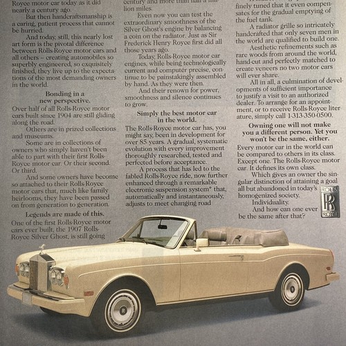 1991 Rolls-Royce PRINT AD Hand Built Taking Six Months to Build Individuality