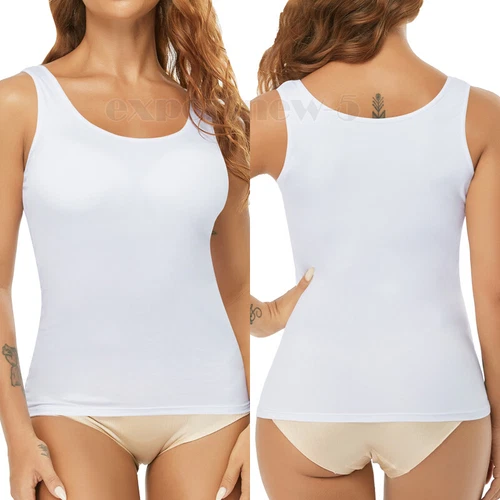TANK TOP Womens Stretch Long Workout Fitness Sport Yoga Built in Bra Basic Top - Picture 24 of 61