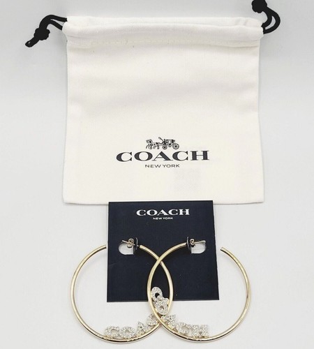 Coach Signature Logo Ohrringe Ohrringe wählen Sie Mittel 2,5"" oder Lg 3,0"" Gold & Glas Neu mit Etikett