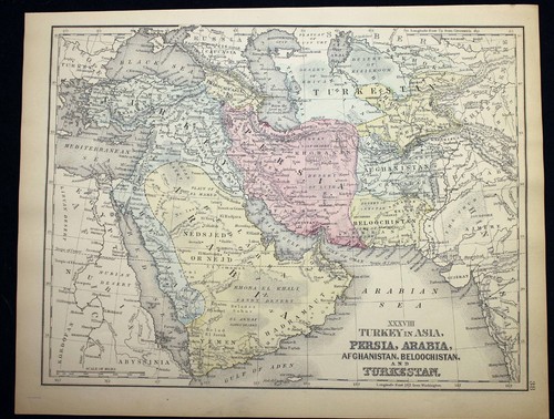 Antique Map 1865 India China Persia Turkestan Beloochistan Arabia Afghanistan - Picture 6 of 13