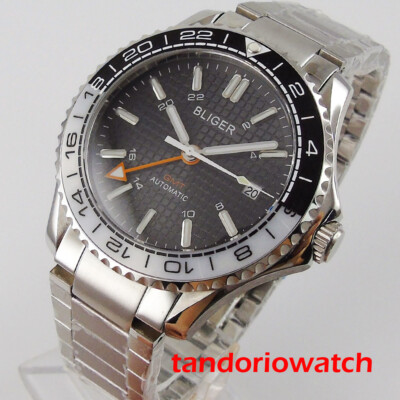 BLIGER date indicator GMT function rotating bezel stainless steel men wristwatch