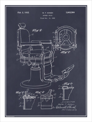 1929 Koken Barber's Chair Patent Print Art Drawing Poster | eBay