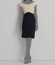 $175 Ralph Lauren Women's Ivory Off-Shoulder Crepe Sheath Dress Size 12