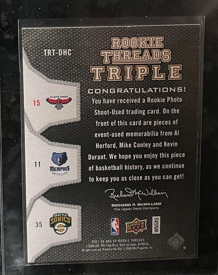 2007-08 Topps Rookie Triple Threads Kevin Durant/Al Horford/Mike Conley - Image 2 of 2