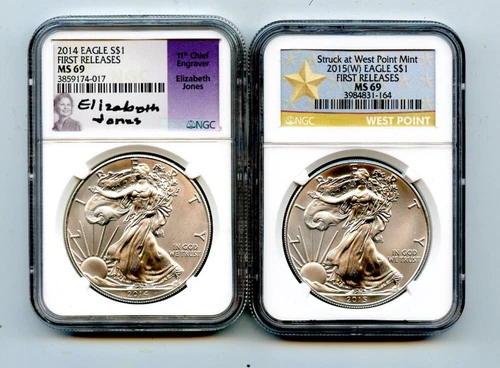 2014 & 2015 FIRST RELEASES NGC MS69 1 OZ. SILVER .999 SILVER EAGLE COINS!