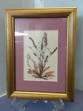 Vintage Dried Pressed Flower Gold Tone Frame Hanging Or Sitting