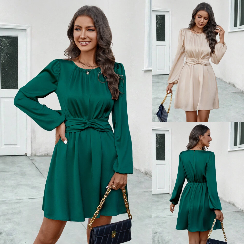 Long silk top dresses with sleeves