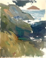 Small Mountain Coast Seascape Cubist Oil Painting On Canvas 8x10