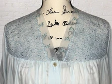 Vtg Sears Eyelet Lace Housecoat Plus 40-42 Baby Blue Nightwear Elegant Cottage
