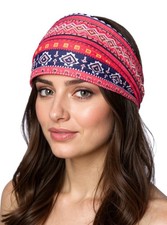 Hair Band Stretchy Headband Bandana Headwrap Soutwest Aztec Red White Blu Biker