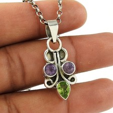 Daughters Day Deal Solid Silver Round Peridot Gemstone Sister Boho Bezel Pendant