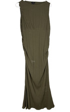 Boohoo Women's Ribbed Ruched Sleeveless Bodycon Midi Green US Size 16 Dress