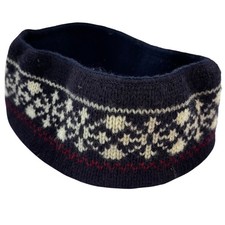Diadema Eddie Bauer Vintage Lana Fair Isle Azul Marino Forrada de Vellón Hecha en EE. UU.