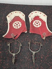 VINTAGE 1950s Red Leather Kids' BOOT COVERS SPURS Western Toy
