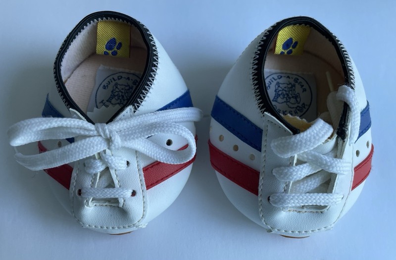 BAB Build A Bear Workshop White Lace Up Tennis Shoes Sneakers Red Blue Stripe