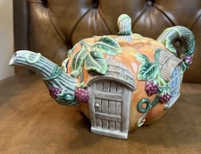 Fitz & Floyd "It's Harvest Time" Pumpkin House Teapot  Thanksgiving  Harvest 90s