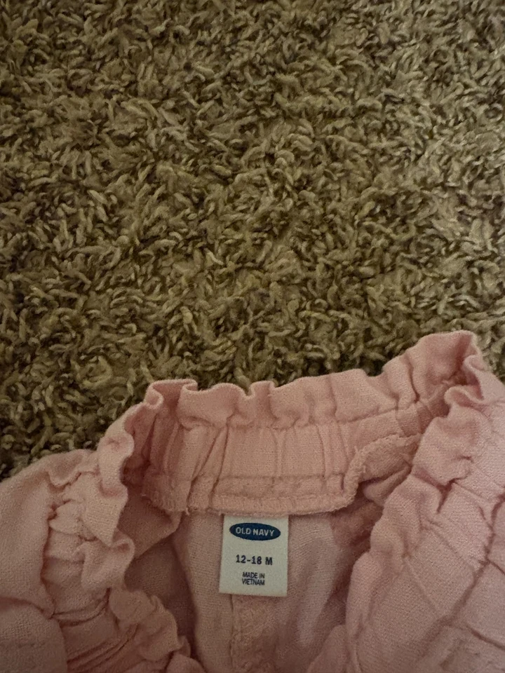 Old Navy Linen Blend Shorts 12-18 Months Light Pink Pull On Elastic Waist Pocket - Image 2 of 3