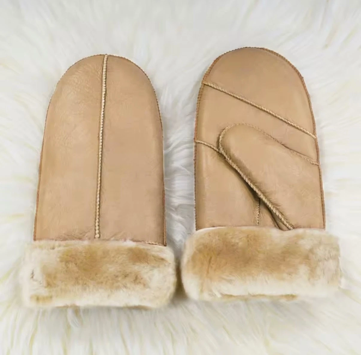 B3 Sheepskin Mitten Gloves Thick Real Shearling Leather Winter Gloves Warm Mitts