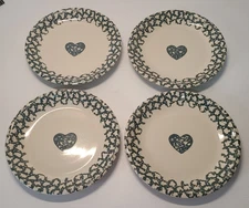Folk Craft Hearts Green/Blue Sponge 10.5" Dinner Plate by Tienshan Set of 4