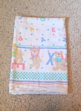 Vintage Riegel Baby Blanket Pastel Polka Blocks ABC Bears 25x34 Cotton 90s