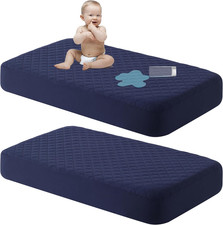 2 Pack Waterproof Mini Crib Mattress Protector, Quilted 24"X38" Fitted Mattress